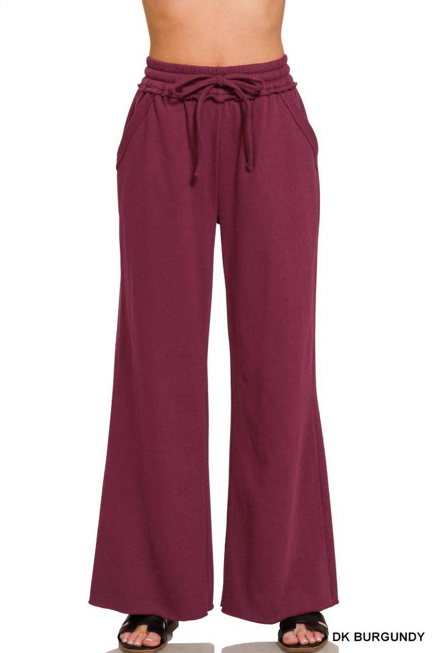 NEW ZENANA women's fleece exposed sweatpants in dk burgundy
